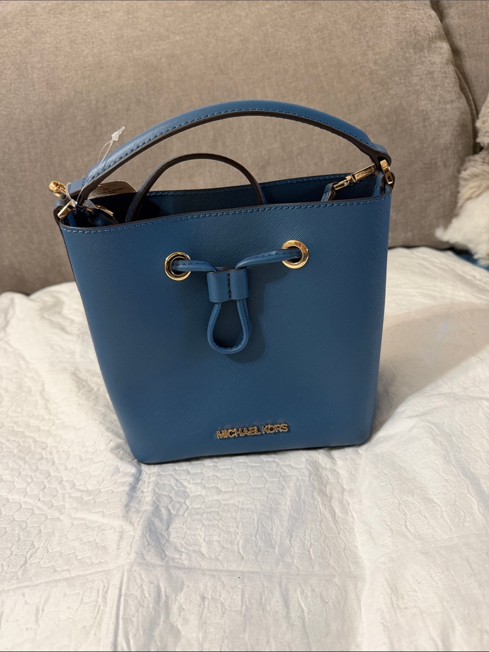 Michael Kors Blue Saffiano Leather Bucket Shoulder Bag